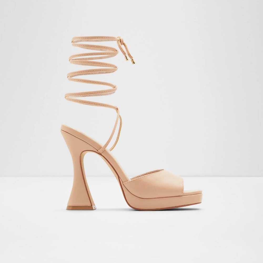 ALDO Heeled Sandals Ankle Wrap - Daphnee, Beige High Heels, Women's Shoe Size 7